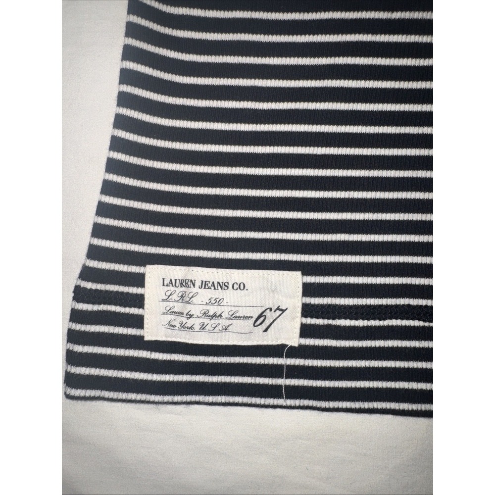 Lauren Jeans Co Ralph Lauren‎ Black White Stripe SS Top Cotton Size L - Picture 3 of 6
